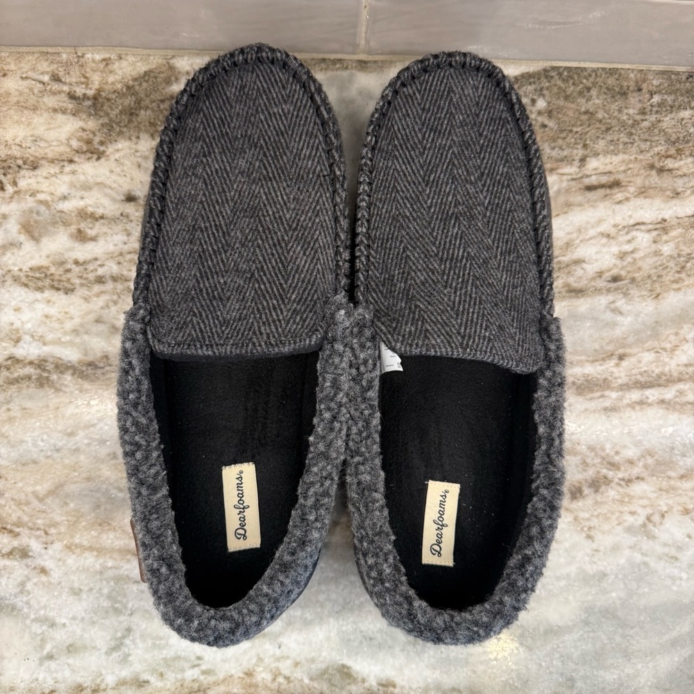 Dearfoams Men's Gray Herringbone Loafers